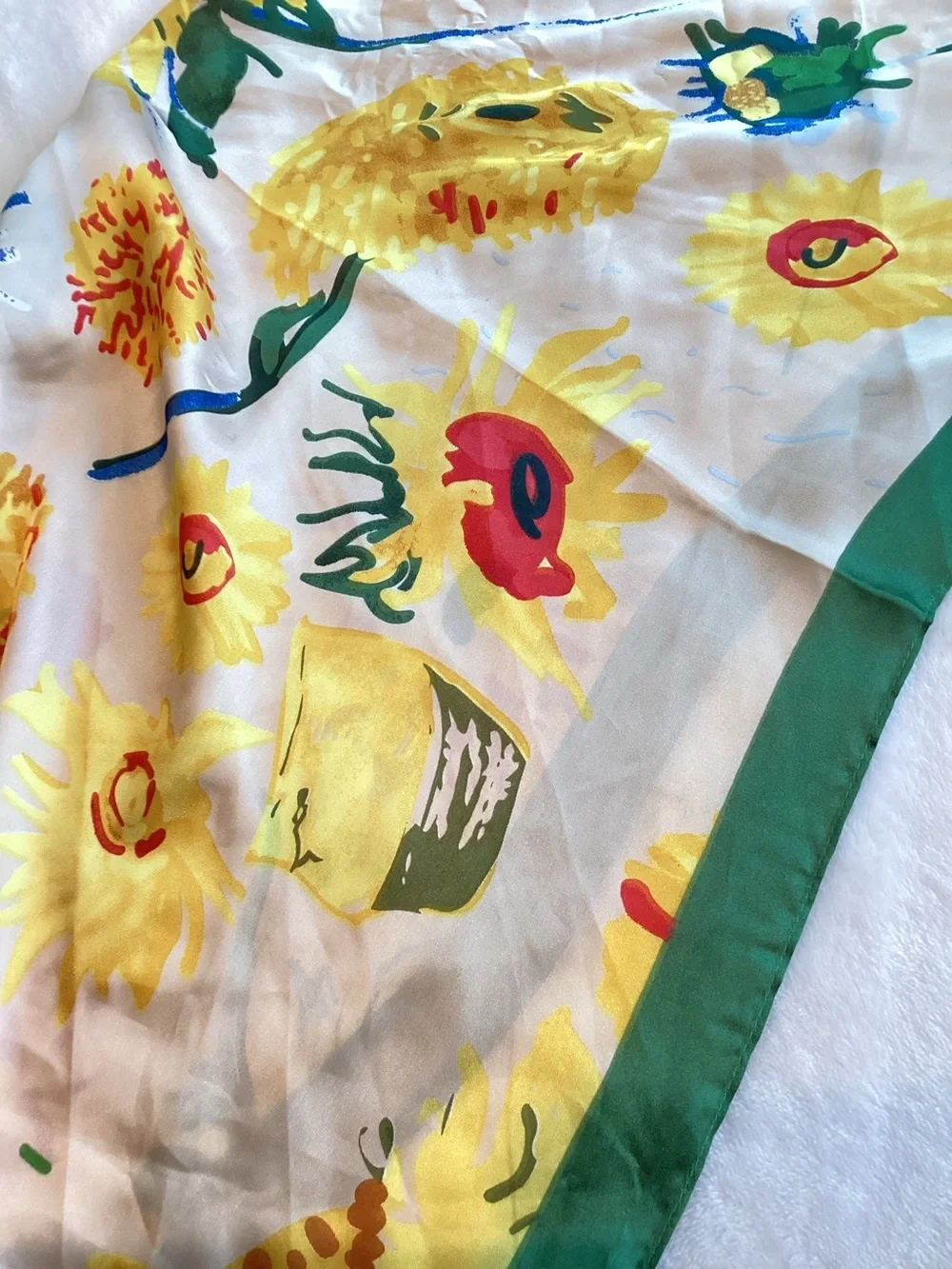 Anthropologie Printed Scarf Hair Head Bag Summer Fruit New Sunflower Yellow